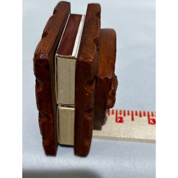 Vintage Beautifully hand carved Wooden Matchbox Holder Box Gran Canaria travel - Picture 10 of 12
